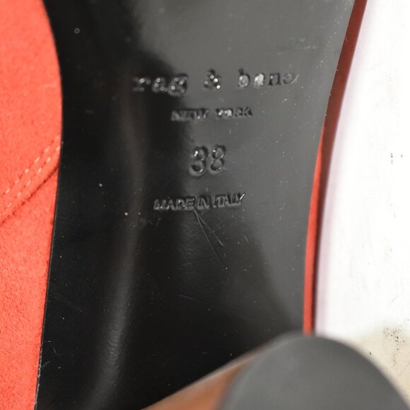 $575 RAG & BONE Fei Ankle Boot SUEDE RED FLARED BLOCK HEEL SOCK 38 (DC11) - Picture 8 of 8